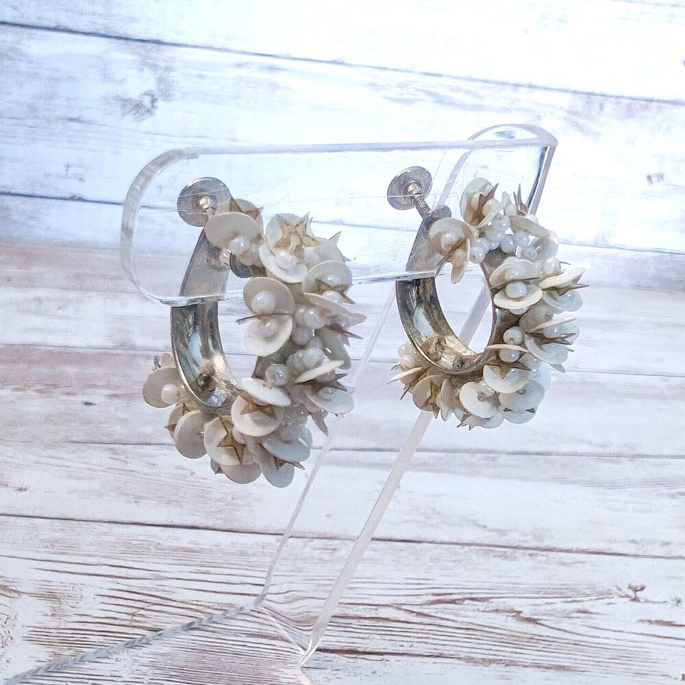 Vintage Screw On Earrings - 1" Hoops with Star Detail - Unusual